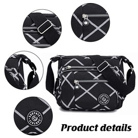 Womens Multi Pocket Casual Canvas Crossbody Bag Travel Purse Messenger Handbag for Shopping Hiking Daily Use (Camo black)