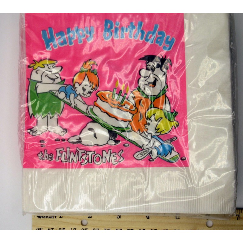 NOS Vintage Flintstones Napkins Happy Birthday Luncheon CA Reed Bam
