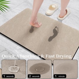 Taupe Long Bathroom Mat Rugs 59x17 Diatomaceous Earth Bath Mat Large Quick Dry Bath Mat Non Slip Rubber Backed Super Absorbent Shower Mat, Thin Bathroom Runner Rugs Floor Mat Fit Under Door