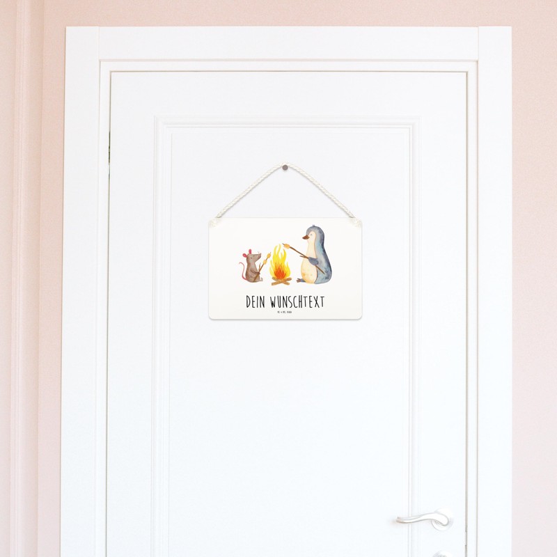 Mr. & Mrs. Panda Personalisiertes Deko Schild Pinguin Lagerfeuer DIN
