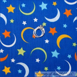 Signature BonEful Fabric FQ Cotton Quilt Blue Aqua Yellow White Moon Star Baby Boy Nursery