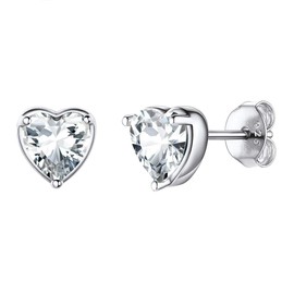 Suplight Women's Stud Earrings 925 Sterling Silver Heart/Round Shape Birthstone Earrings Classic Ear Piercing Fantasy Jewellery for Girls with Gift Box, Sterling Silver, Cubic Zirconia