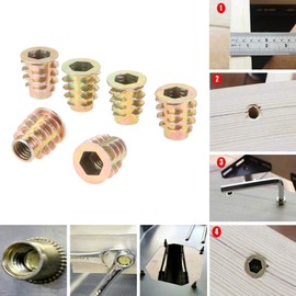 M6*15MM Hex Socket Screw-in Nuts Hex Drive Nut Wood Insert Nuts Threaded Insert NutsZinc Plated Carbon Steel Furniture 50Pcs