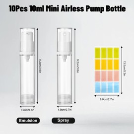 Leikedun 10Pcs Empty Airless Pump Bottles 10ml Refillable Clear Travel Pump Bottle Vacuum Cosmetic Container Vacuum Pess Bottle with Stickers for Foundation Essence Cream Lotion Toiletry