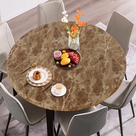 LUSHVIDA Round Vinyl Waterproof Table Cover, Fits Up to 45''-56'', Marble Brown