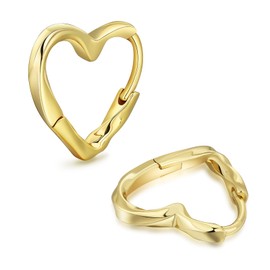 KRKCLIFE Women's Hoop Earrings 15mm, Twisted Heart Huggie Earring, 14K Gold/White Gold Plated Hypoallergenic 925 Sterling Silver Hoops Huggie Earrings Jewelry for Women