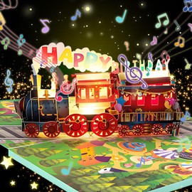 Joycabin Musical Birthday Card with Light, Train 3D Pop Up Happy Birthday Singing Card Birthday with Envelope for Boys Girls