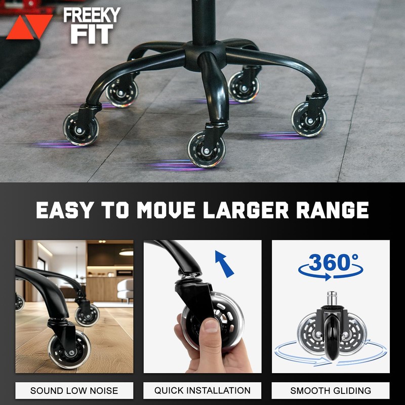 FreekyFit Rolling Stool with Wheels, Garage Shop Stool with Backrest,