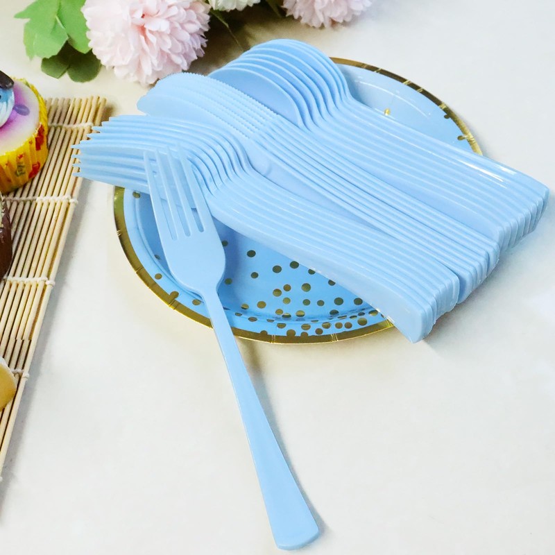joy akkess 150 Pack Blue Plastic Silverware, Light Blue Plastic