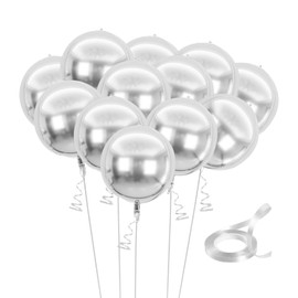Pack of 12 Silver Balloons and 1 Roll of Ribbon, Aluminium Foil Balloons, Fashionable and Simple Balloons, Party Decoration Accessories