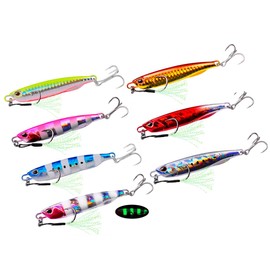 Jigging Lures Fishing, 30g Slow Jig Baits, Offshore Micro Jigs for Tuna King Sna Grouper Bass, Metal Jig with Treble Hook and Assist Hooks 7 Pieces