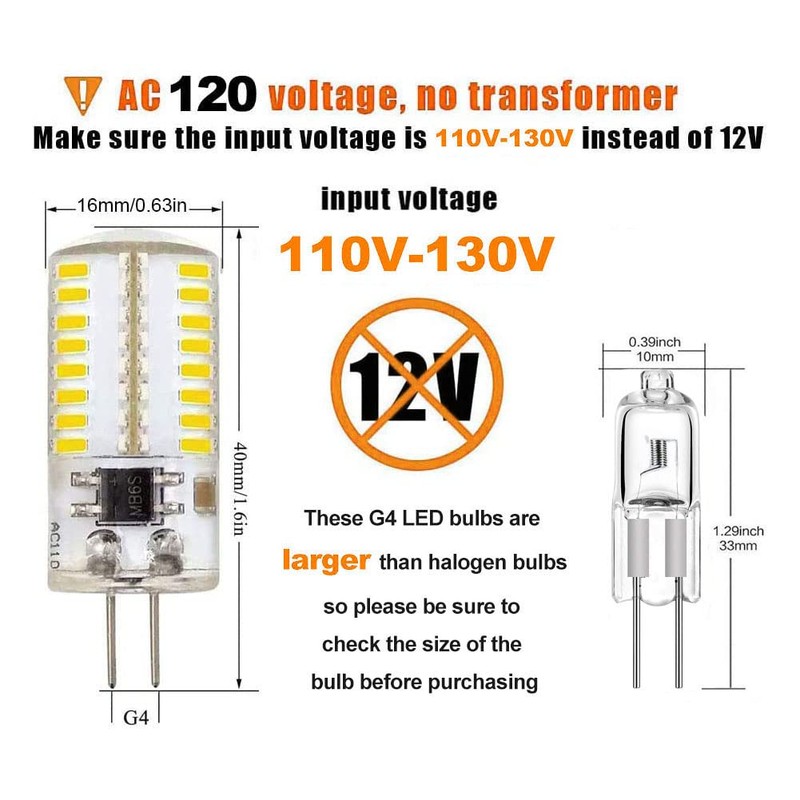 ZHENMING 110V- 130V G4 LED Bulb Dimmable Cool White 6000K