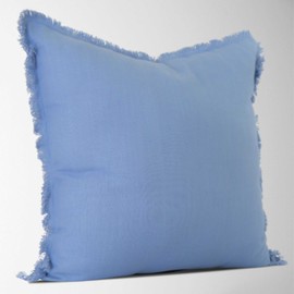 Emma Frayed Edge Pillow Cover 22x22 – 100% Cotton Designer Throw Pillow Cover – Luxury Decorative Accent for Sofa, Couch, Bed & Modern Coastal Grandmillennial Home Décor (Blue)