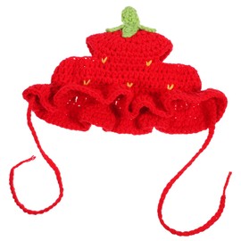 Strawberry Cat Hat, Cartoon Strawberry Design Knit Hat, Cotton & Soft Cute Knitted Hats, Funny Strawberries Dog Costume, Cute Costume Accessory for Puppy, Kitten, Small Animals, with Adjustable Cord