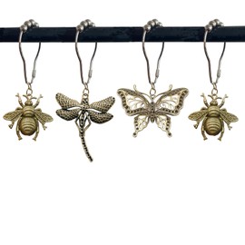 12Pcs Dragonfly Butterfly Bee Shower Curtain Hooks，Rust Proof Stainless Steel Shower Curtain Rings for Spring Garden Floral Insect Nature Theme Home Bathroom Decor