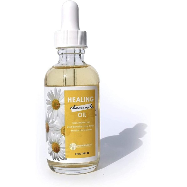 Sugaring NYC Healing Oil after Sugaring Heals Ingrown Hairs, Acne Blemishes. Razor Bumps and Skin Discoloration.