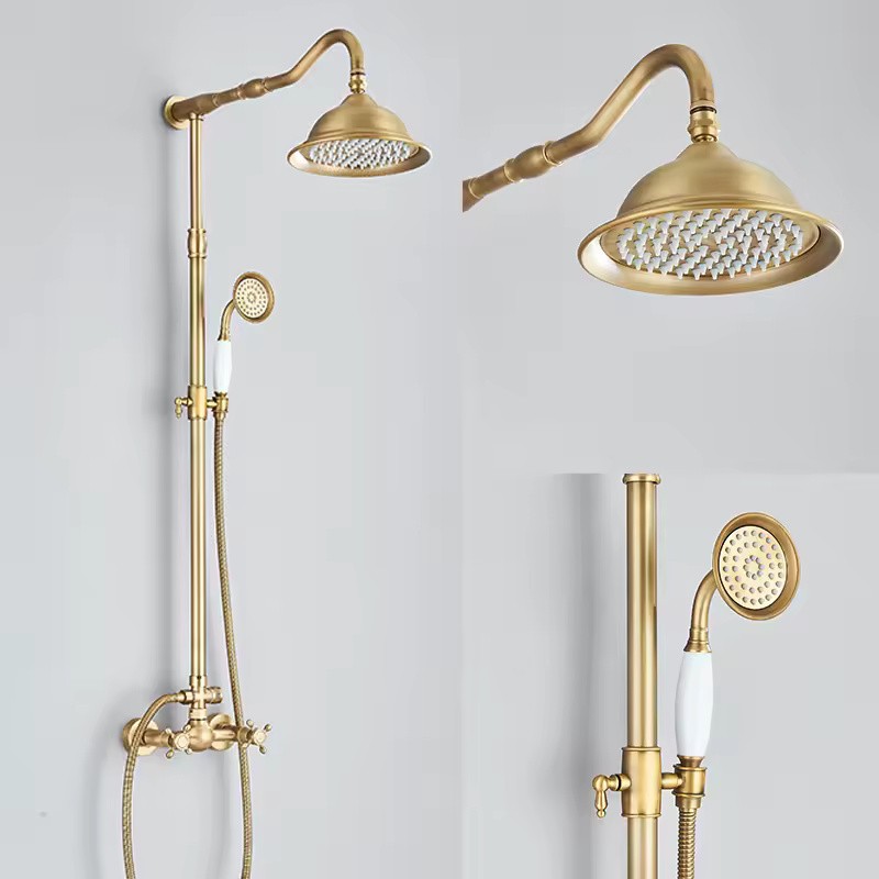 Antique Brass 8-Inch Rainfall Shower System with Hand Shower &