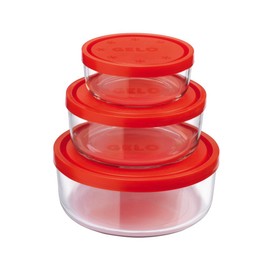 Bormioli 226017-s02 Gelo Box Storage Glass Jar with Lid Set of 3 Red