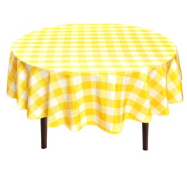 Hiasan Checkered Round Tablecloth 60 Inch - Waterproof & Wrinkle Resistant Washable Fabric Spring Table Cloth for Dining Room Party Outdoor Picnic, Yellow and White