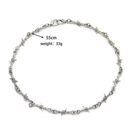 Punk Gothic Thorns Metal Barbed Wire Chain Necklace for Men Women Plated Gift - Color: Gold, Size: One Size