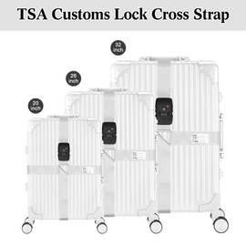 Luggage Strap Cross Luggage Belt with TSA Certified Customs Lock Adjustable Non-Slip Suitcase Strap Travel Suitcase Belts for 20-34 inch Suitcase, Silver Grey