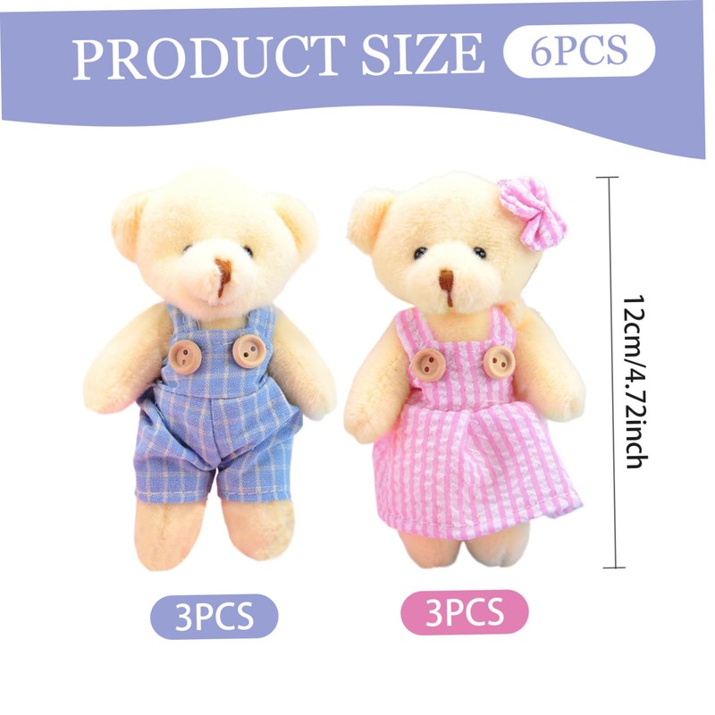 6Pcs Teddy Bear Keychain, Cute Bear Stuffed Animal Keychain with