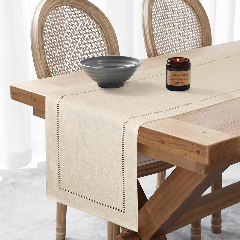 LOMOHOO Beige Table Runner 108Inches Long Linen Table Runner,Farmhouse Table