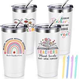 Lifecapido Teacher Appreciation Gifts, 4 Pack 20oz Insulated Tumblers with Ballpoint Pens, Birthday Retirement Christmas Thank You Gifts for Teachers