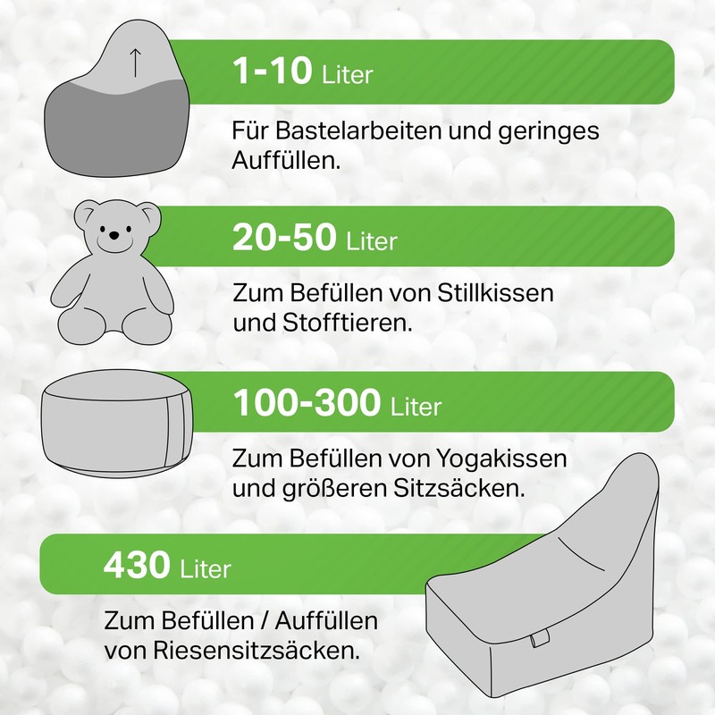 Green Bean © Expanded Polystyrene (EPS) Beads, Highest Premium Quality,