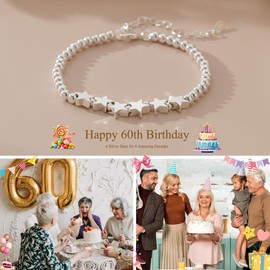 BMMYE 60th Birthday Gifts for Women Silver Star Bracelet for Women with 60th Birthday Card