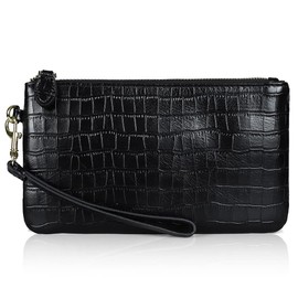 befen Black Women's Genuine Leather Wristlet Clutch Wallet, Smartphone Wristlet Purse Cell Phone Bags for Women Evening Formal Dressy - Black Crocodile