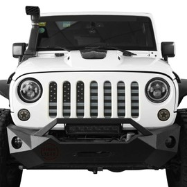 V8 GOD JK Grill Insert Mesh Cover Bug Screen for 2007-2018 Jeep Wrangler JK & JKU Unlimited (Classic Light Black & White US Flag)