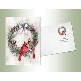 LPG PERFORMING ARTS BOXED CHRISTMAS CARD SET Cardinal Wreath Set of 16 Velvet Touch coated cards/16 envelopes (1 design per box) (5328)