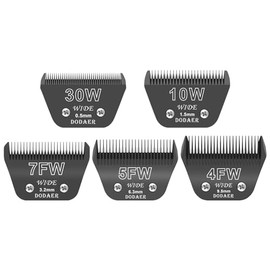 30W+10W+7FW+5FW+4FW Wide Blades for Dog Grooming,Compatible with Andis,Oster A5,Wahl km10 Clippers,Cutting Length 1/50" to 3/8",5 Pack(Black)