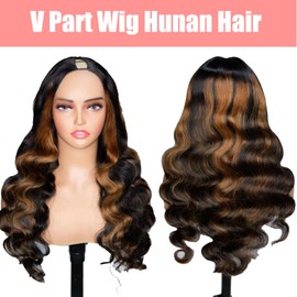 beautkol V Part Wig Human Hair Body Wave #1B/30 Color Upgrade U Part Human Hair Wig With Clips Brazilian V Part Wigs For Black Women Glueless Beginner Friendly Body Wave 18Inch