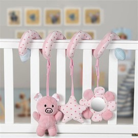 KIWOP Juguete de Carriola para Niño, Juguetes de Actividad en Espiral, Juguete para Portabebe, Juguete para Asiento de Automóvil, Accesorios de Cuna para Niños con Espejo y Timbre (Rosa)