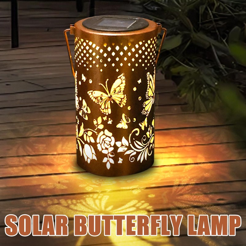 Solar Lanterns Outdoor Hanging Lanterns, Car On/Off Butterfly Hollowed Metal