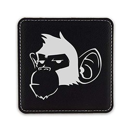Monkey Drink Coaster Leatherette Coasters no Pets Dog - Black Silver - Set of Six Coasters