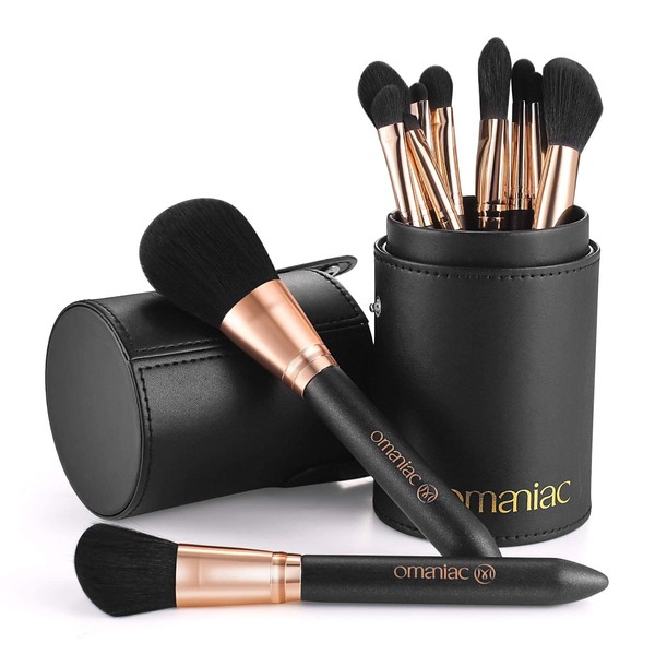 OMANIAC Makeup Brush Set Professional, 12 Pearlescent Wood Handle Makeup
