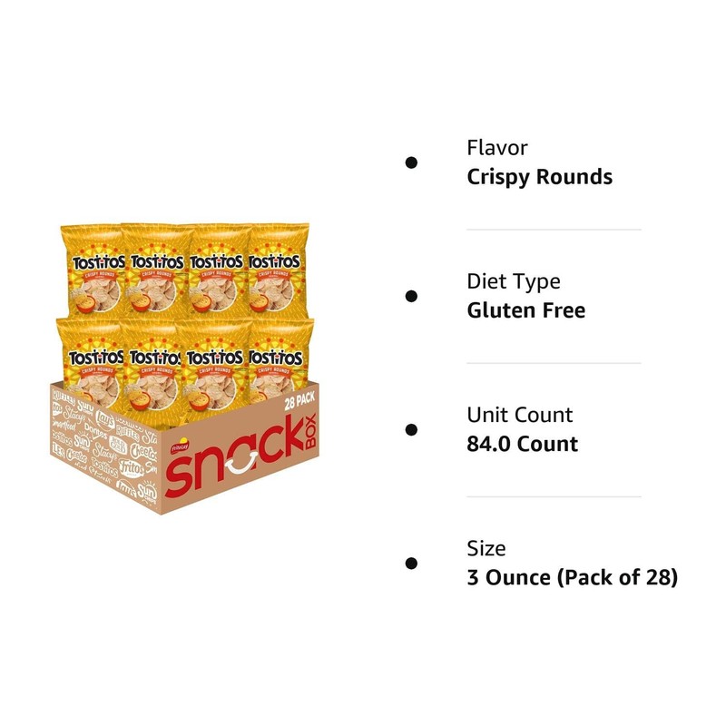 Tostitos, Crispy Rounds Tortilla Chips, 3 Ounce (Pack of 28)