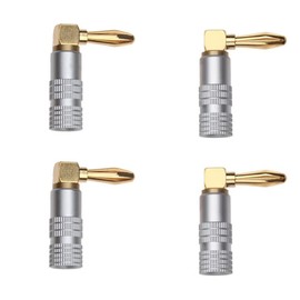 WANGCL 4 Pack 90 Degree Gold Plated Banana Cable Plugs, Right Angle Audio Jack Connector,Speaker Cable Connector for Amplifier HiFi Receiver