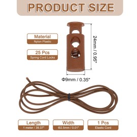sourcing map 25 Pcs Double Hole Cord Locks with 39Inch Elastic Shock Cord, Plastic Spring Toggle Stopper Clip with Stretch String for Shoelaces Drawstrings Paracord, Coffee