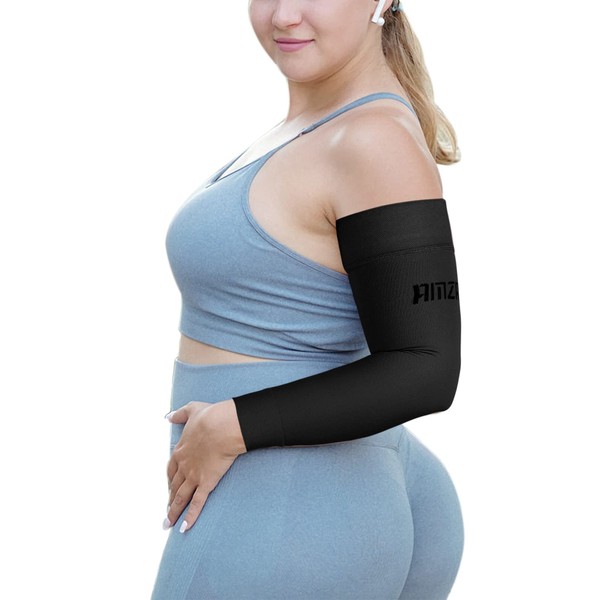 AMZAM® Medical Compression Arm Sleeve for Women & Men, 15-20 mmHg Graduated Compression Brace with Silicone Band for Pain Relief, Lymphedema, Edema, Swelling, Arthritis, Black XL