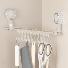 Swioled Kitchen Tool Hooks, Strong Suction Cups, Corner Compatible, Kitchen Utensils, Storage, ABS, Waterproof, Rust Resistant, Won't Damage Walls, 12.2 inches (31 cm), For Kitchen/Bathroom, 10