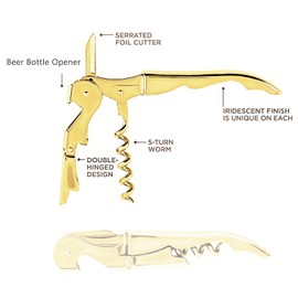 Mirage Corkscrews Wine Key Double Hinge Wine Opener Waiter Corkscrews 2PCS Gold + Rainbow