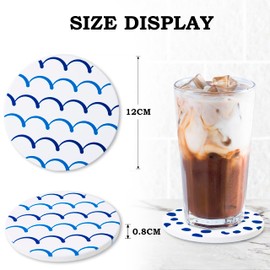 Ocves Coasters 6 Pack Absorbent Ceramic Drink Coasters with Holder, Round Coasters with Non-Slip and Scratch-Resistant Cork Base for Coffee Table, Home Decor, Housewarming Gift (Ocean)