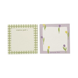 Sticky Notes 200 Sheets 3 x 3 Inch 2 Memo Pad, 2 Patterns Self-Stick Pastel Pads, Tulip and Green Plaid Aesthetic Adhesive Notepads, Easy to Post for Teachers Studying Home Office Notebook School
