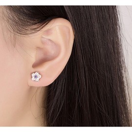 BG&WLing Cherry Flower Stud Earrings for Women, 925 Sterling Silver Stud Earrings with Cubic Zirconia Hypoallergenic Cute Fashion Jewelry (Purple)