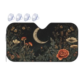 SUPLUCHOM Windshield Sun Shade Botanical Flower Moon Vintage Car Front Window Sunshade Blocker UV Visor Retractable Automotive Sunshades for Vehicle SUV Truck Protector 55x30 inch
