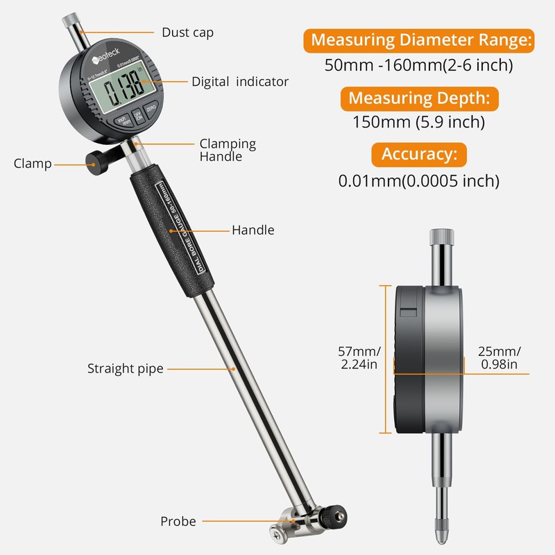 Neoteck Bore Gauge Set Digital Indicator Dial Bore Gauge (2-6"/0.0005")